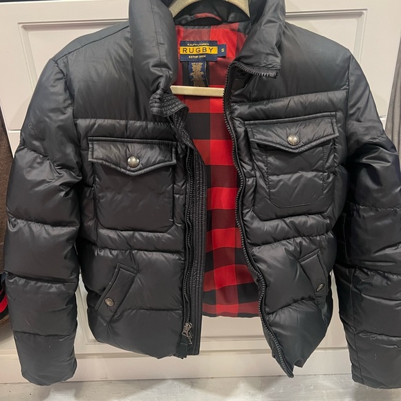 Ralph Lauren Jackets & Blazers - Ralph Lauren Rugby Black Puffer Jacket with Red Plaid Interior; women’s size S